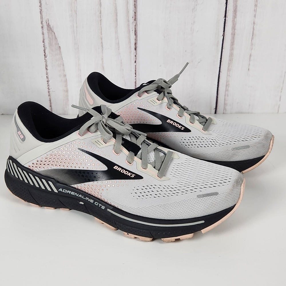 Brooks Adrenaline GTS 22 Womens 11.5 Wide Running Shoes Gray Peach 1203531D035